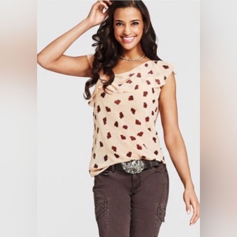 Cabi Cream Playful Me Leaf & Polka Dot Print Semi Sheer Sleeveless Top Medium